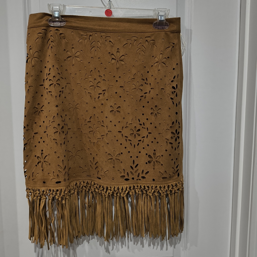 Savanna Jane Tan Suede Skirt with Fringe